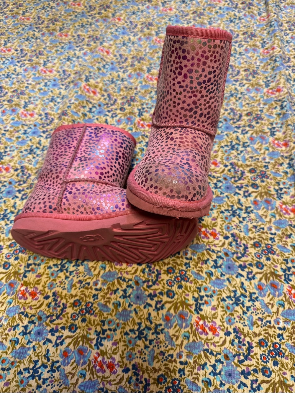 UGG Pink Shinr Dots Kids Boots sz 12